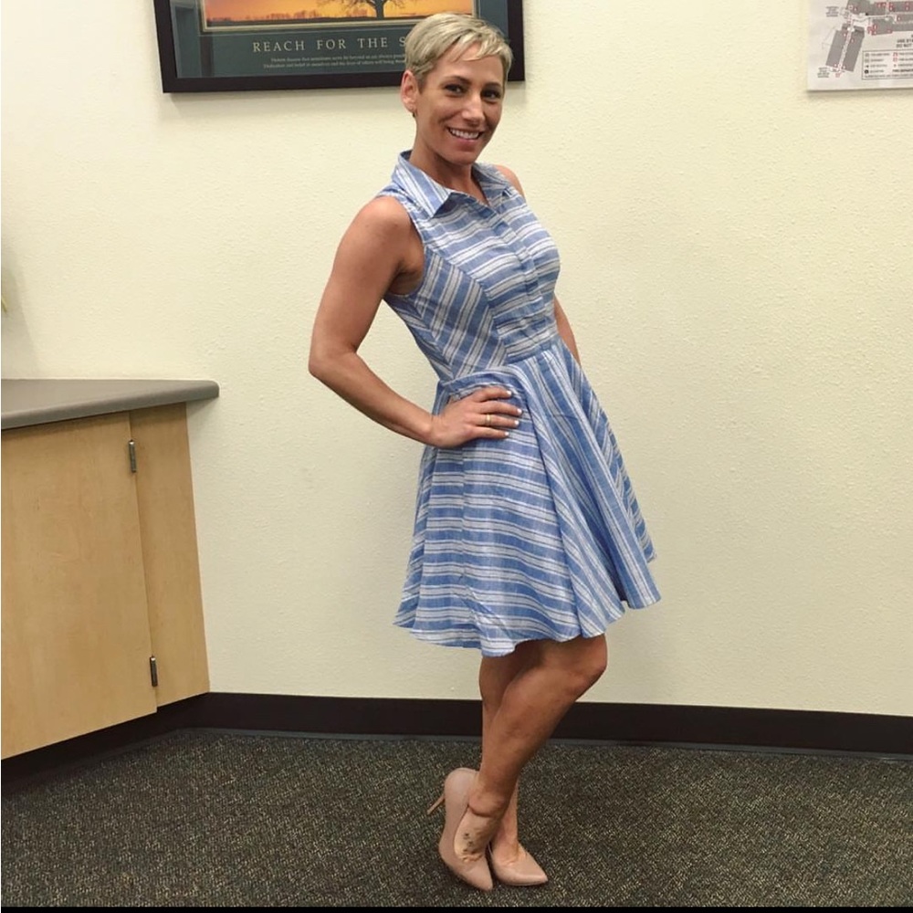 | fashion on earth • striped sleeveless button down a line mini dress • small | - Picture 12 of 12